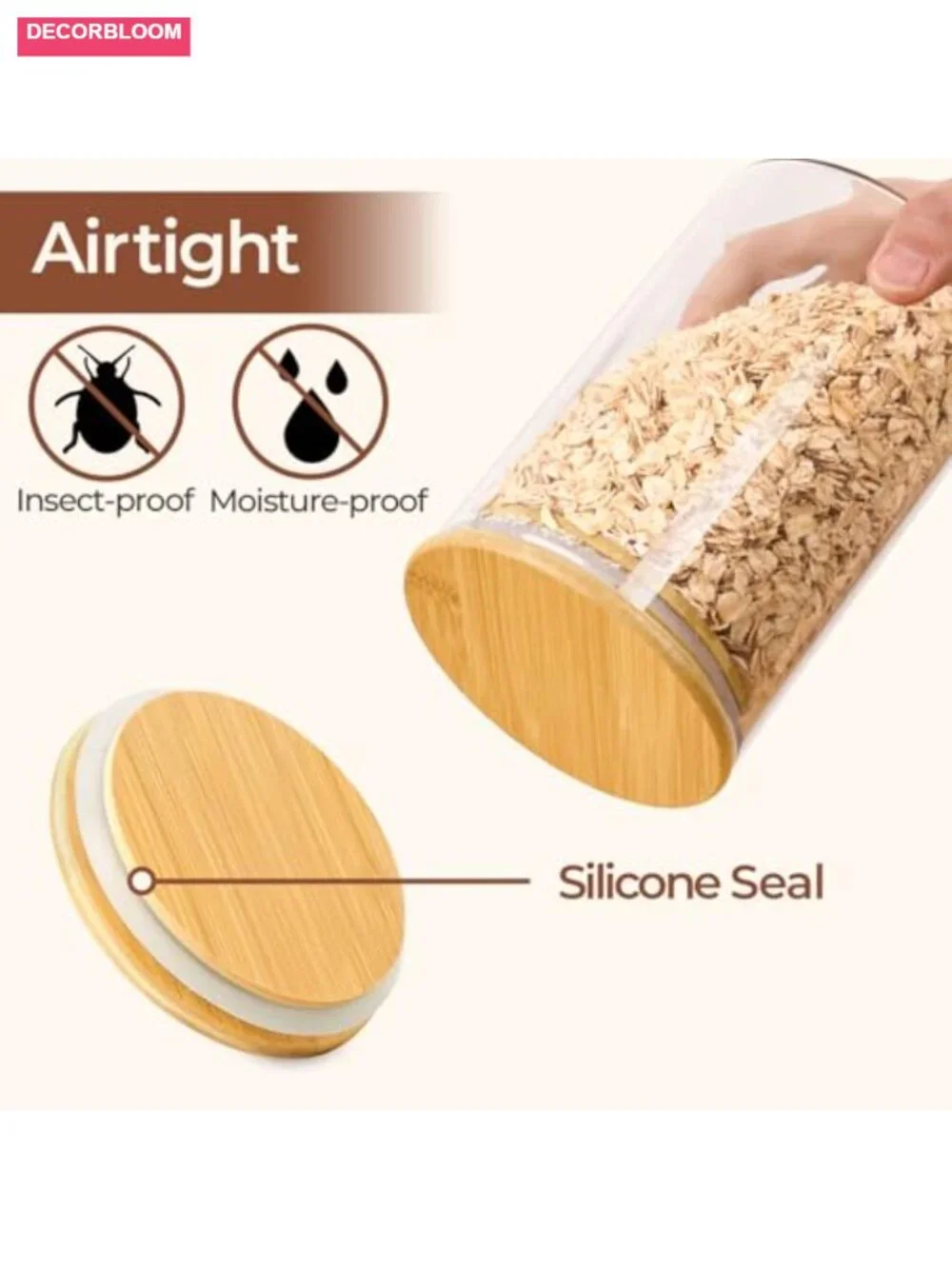 Airtight Glass Storage Canister Set of 3 with Wood Lids